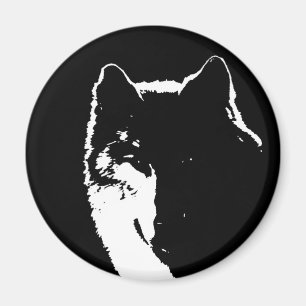 Zwart-witte wolf magneet