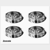 Zwart-witte wolf ovale sticker (Vel)