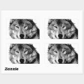 Zwart-witte wolf rechthoekige sticker (Vel)