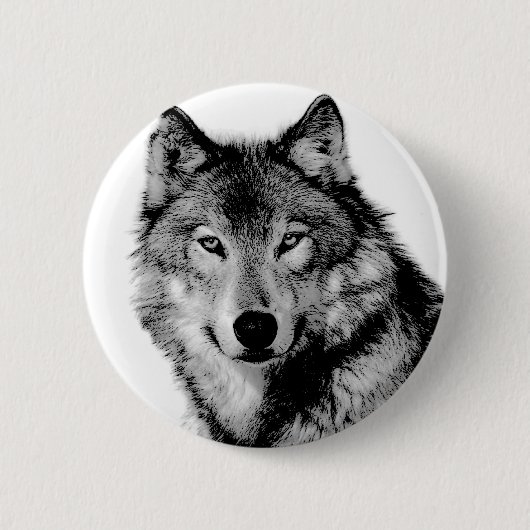 Zwart-witte wolf ronde button 5,7 cm (Voorkant)