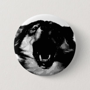 Zwart-witte wolf ronde button 5,7 cm