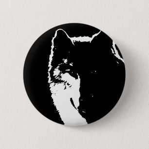 Zwart-witte wolf ronde button 5,7 cm