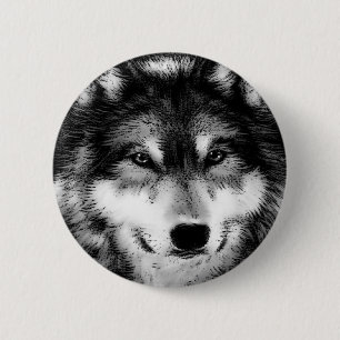 Zwart-witte wolf ronde button 5,7 cm