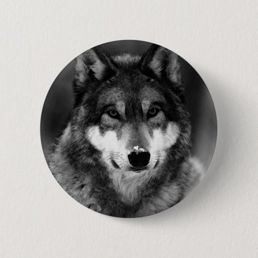 Zwart-witte wolf ronde button 5,7 cm (Voorkant)
