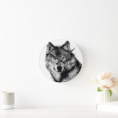 Zwart-witte wolf ronde klok (Huis)