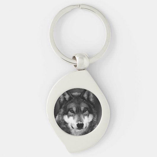 Zwart-witte wolf sleutelhanger (Voorkant)