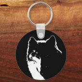 Zwart-witte wolf sleutelhanger (Voorkant)