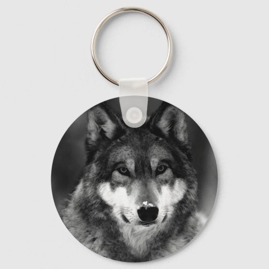 Zwart-witte wolf sleutelhanger (Voorkant)