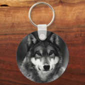 Zwart-witte wolf sleutelhanger (Voorkant)