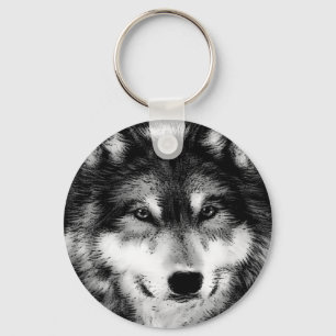 Zwart-witte wolf sleutelhanger