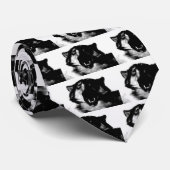 Zwart-witte wolf stropdas (Opgerold)
