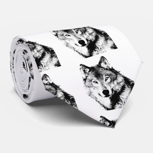 Zwart-witte wolf stropdas (Opgerold)