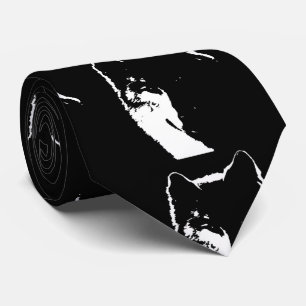 Zwart-witte wolf stropdas