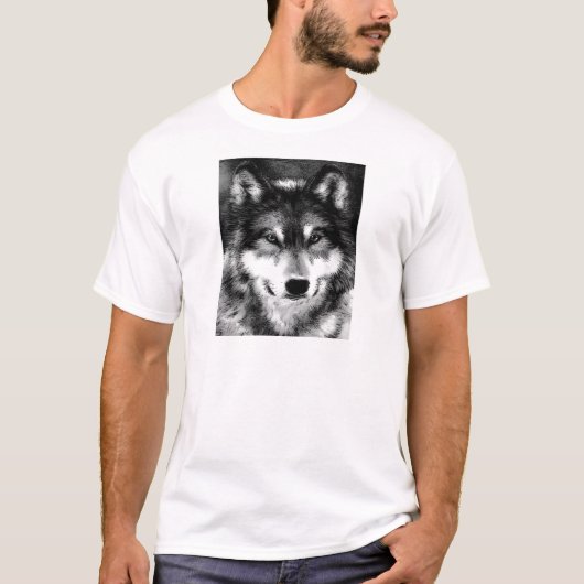 Zwart-witte wolf t-shirt (Voorkant)
