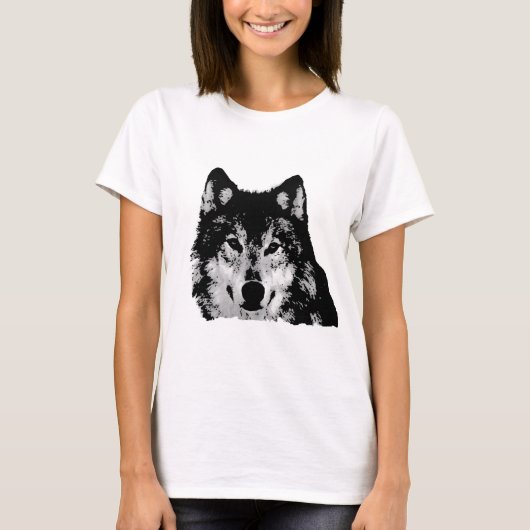 Zwart-witte wolf t-shirt (Voorkant)