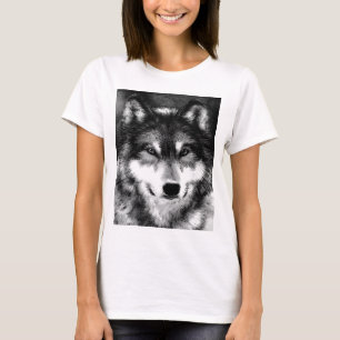 Zwart-witte wolf t-shirt