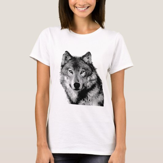 Zwart-witte wolf t-shirt (Voorkant)