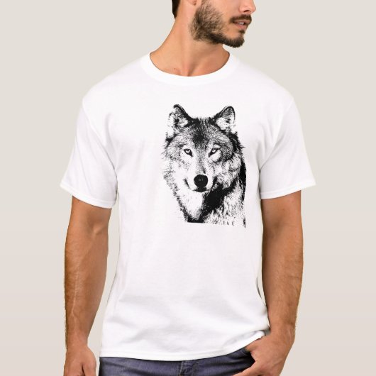 Zwart-witte wolf t-shirt (Voorkant)