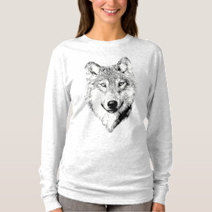 Zwart-witte wolf tekening t-shirt