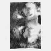 Zwart-witte wolf theedoek (Verticaal)
