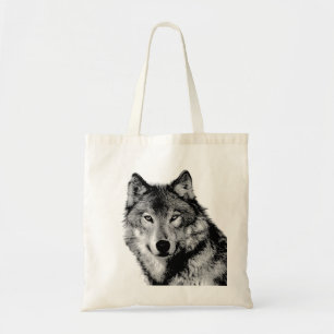 Zwart-witte wolf tote bag
