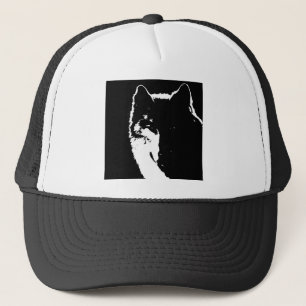 Zwart-witte wolf trucker pet