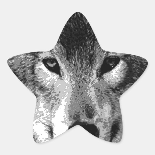 Zwart-witte wolfogen ster sticker (Voorkant)