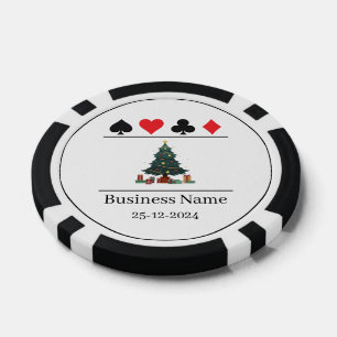 Zwart & Witte Zakelijke Naam Groene Kerstboom Poker Chips