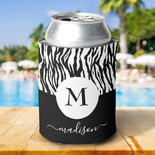 Zwart Witte Zebra Dierenprint Monogram Naam Chic Blikjeskoeler