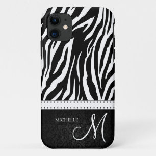 Zwart-witte zebrastrepen met zwarte demper iPhone 11 hoesje