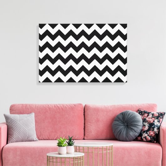Zwart-witte zigzag canvas afdruk (Insitu (Woonkamer))