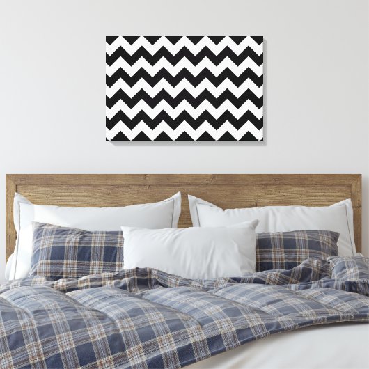 Zwart-witte zigzag canvas afdruk (Insitu (Slaapkamer))