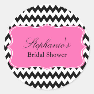 Zwart-witte zigzag met warmroze Vrijgezellenfeest Ronde Sticker