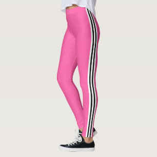 Zwart Witte Zijstreep Roze Leggings