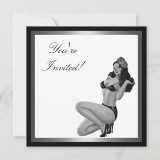 Zwart & Witte Zilveren Stijl Pin-Up Meisje 20 Kaart