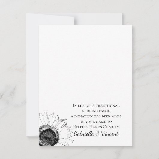 Zwart-witte zonnebloem Weddenschap Charity Favor (Voorkant)