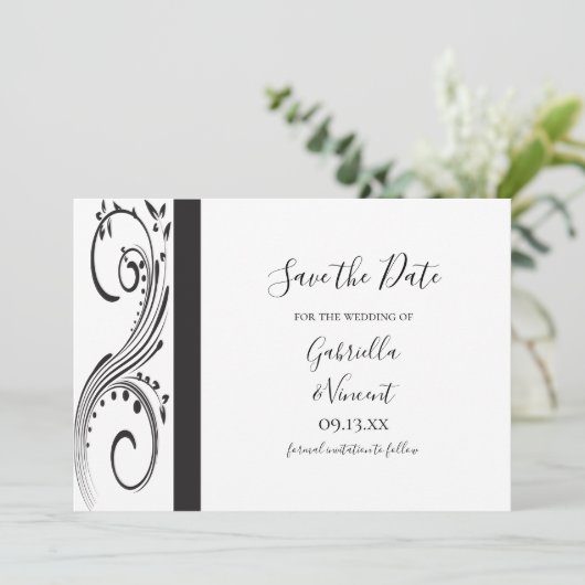 Zwart-witte zwepen Weddenschap Opslaan Datum Kaart (Staand voorkant)