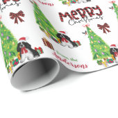 Zwart-wittebokkerspaniel, vogel, kerstboom cadeaupapier (Rol Hoek)