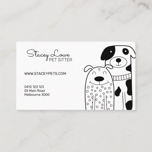 Zwart-wittehonden en wittewitjes | Dog Walker Visitekaartje (Achterkant)