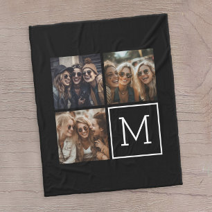 Zwart-witteinkfotocollage met monogram fleece deken