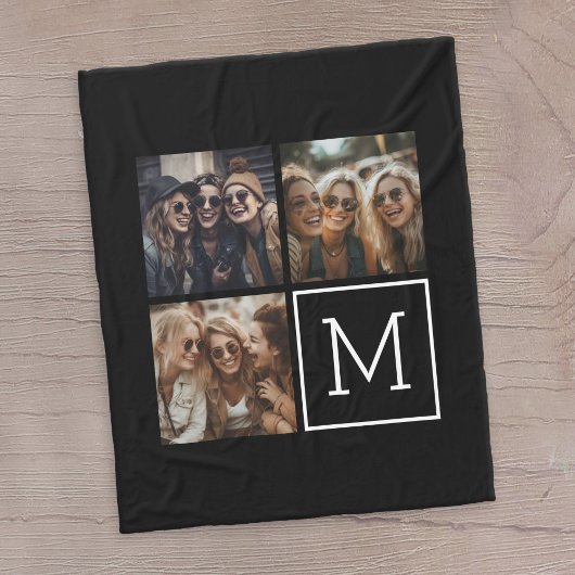Zwart-witteinkfotocollage met monogram fleece deken