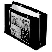 Zwart-witteinkfotocollage met monogram groot cadeauzakje (Voorkant Gekanteld)