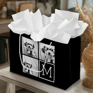 Zwart-witteinkfotocollage met monogram groot cadeauzakje
