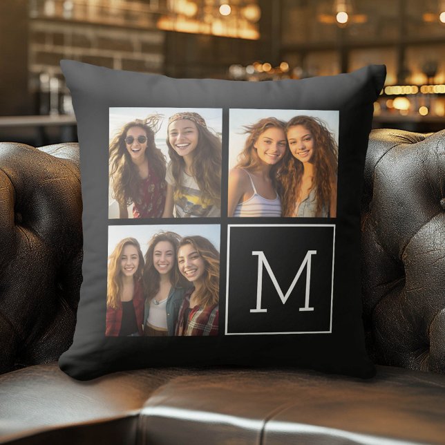 Zwart-witteinkfotocollage met monogram kussen (Custom Photo Pillow)