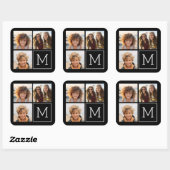 Zwart-witteinkfotocollage met monogram vierkante sticker (Vel)