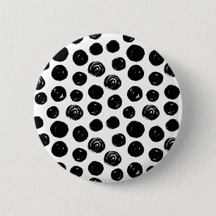 Zwart-wittekende waterverf poka-punten ronde button 5,7 cm