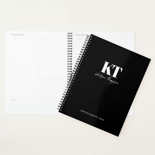 Zwart-wittekenscript minimalistisch monogram planner (Display)