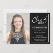 Zwart-wittewit Afstuderen Fotoaankondiging Kaart (Voorkant)