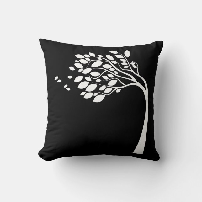 Zwart-wittewitteboomstructuur Silhouette Pillow Kussen (Voorkant)