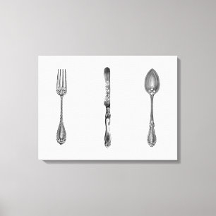 zwart-witvork Knife Spoon Kitchen Art Canvas Afdruk